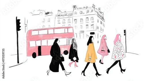 Chic London Stroll: Retro Fashion on the Move photo