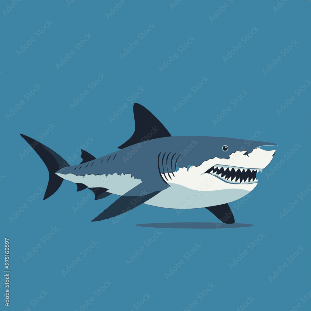 Obraz premium Stylized Shark Swimming in Blue Background