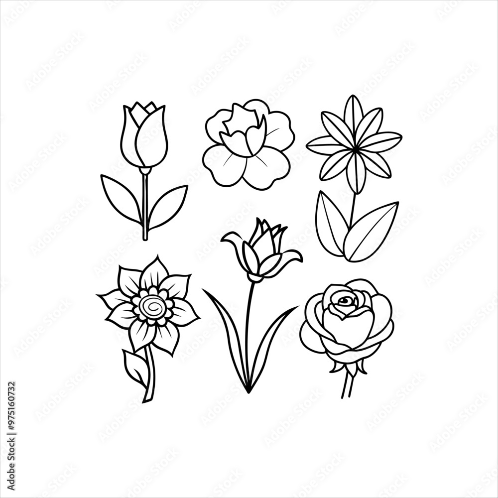 Elegant Flower Silhouettes Collection: Roses, Daisies, Tulips, and Lilies for Modern Logos, Backgrounds, and Invitations Elegant Flower Silhouettes Collection: Roses, Daisies, Tulips, and Lilies for Modern Logos, Backgrounds, and Invitations