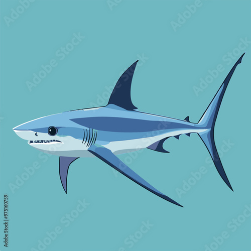 Vector Illustration of a Blue Shark Swimming Gracefully