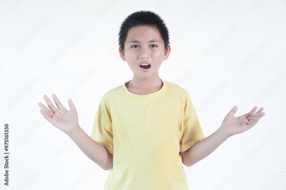the boy with a puzzled expression spread his arms the boy with a puzzled expression spread his arms