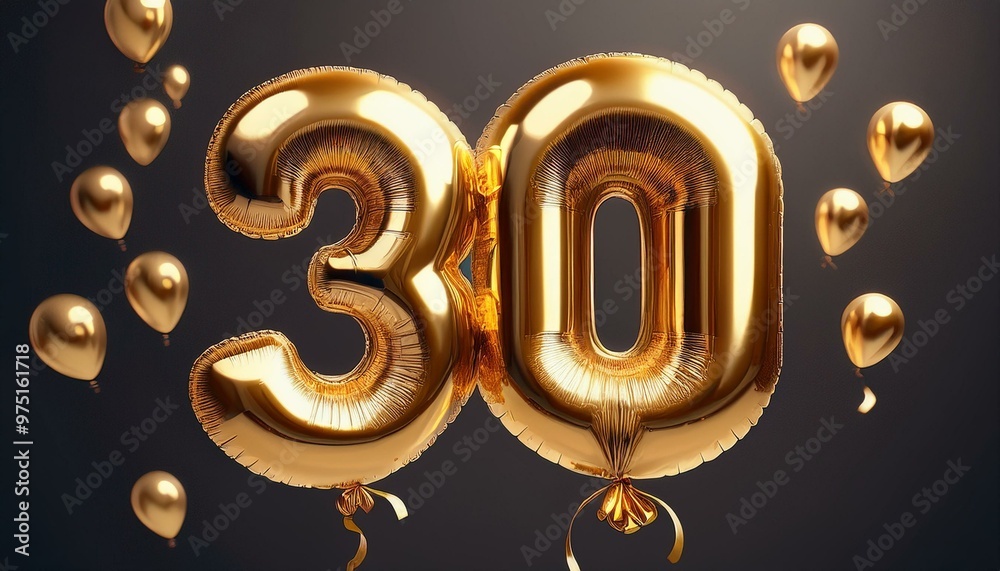 Golden foil balloon 30 floats in neutral space Golden foil balloon 30 floats in neutral space