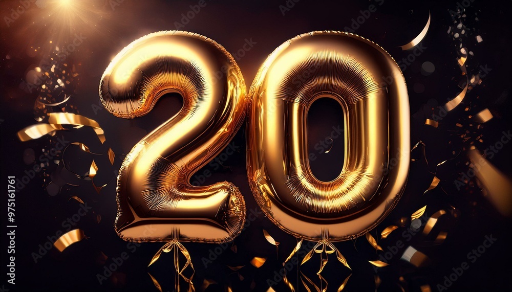 Golden foil balloon 20 floats in neutral space Golden foil balloon 20 floats in neutral space