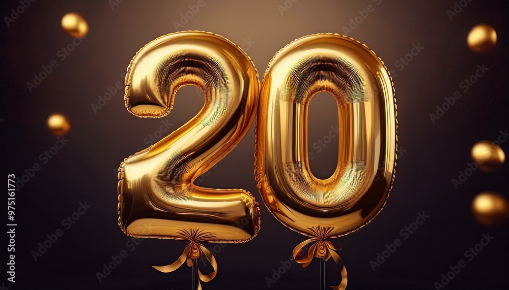Golden foil balloon 20 floats in neutral space Golden foil balloon 20 floats in neutral space