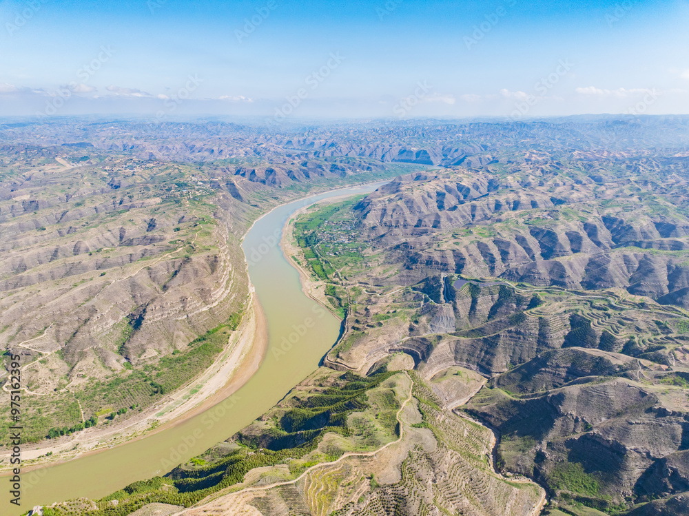 Sunny summer day in the Yellow River Snake Bend Geological Park in Yonghe, Linfen, Shanxi Sunny summer day in the Yellow River Snake Bend Geological Park in Yonghe, Linfen, Shanxi