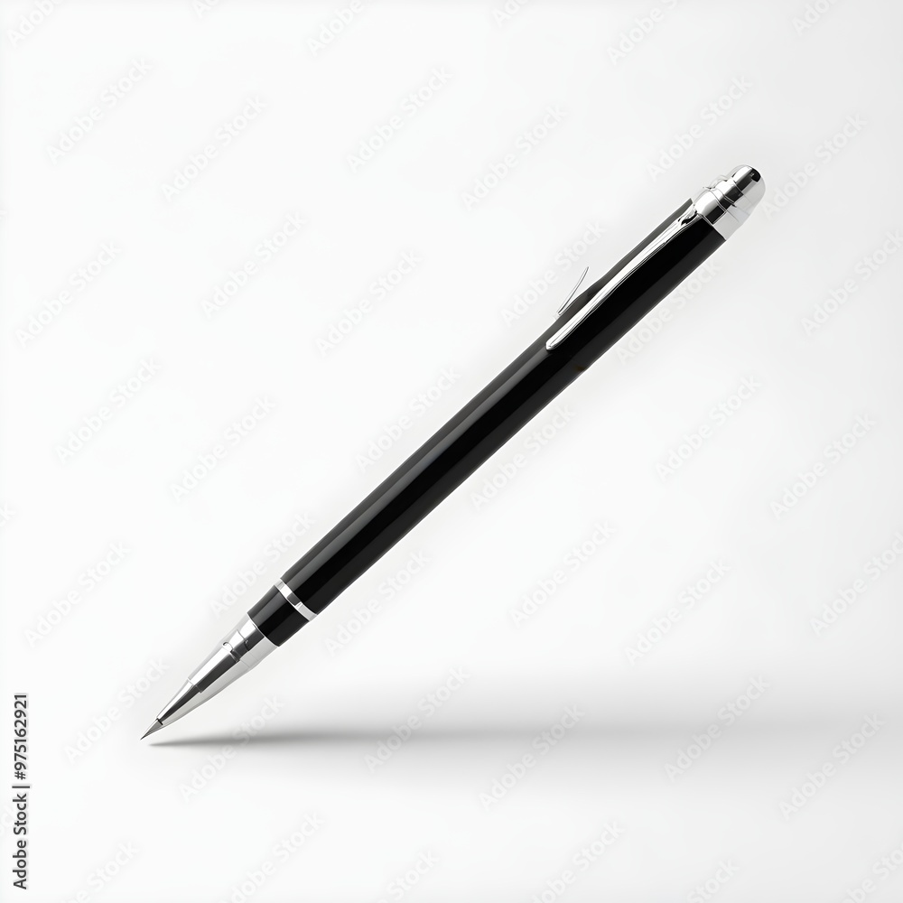 A black and white pen with a silver tip A black and white pen with a silver tip