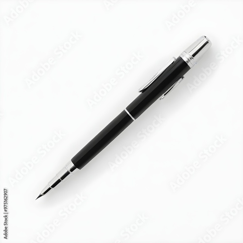 A black and white pen with a silver tip photo