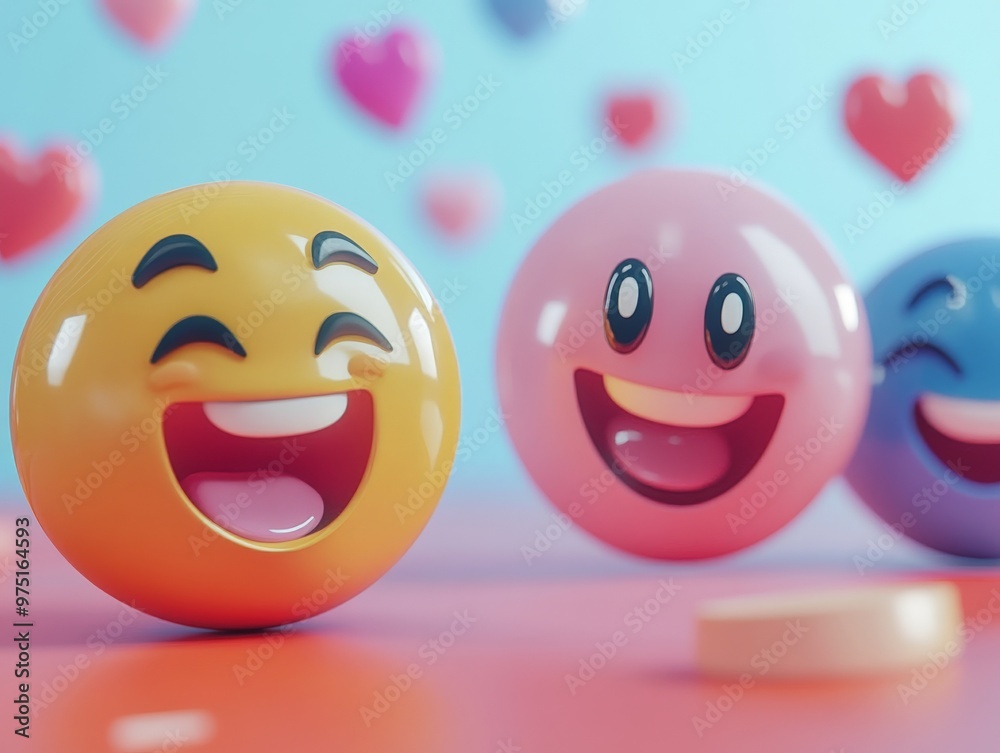 Smiling Emojis in a Playful Scene. Smiling Emojis in a Playful Scene.