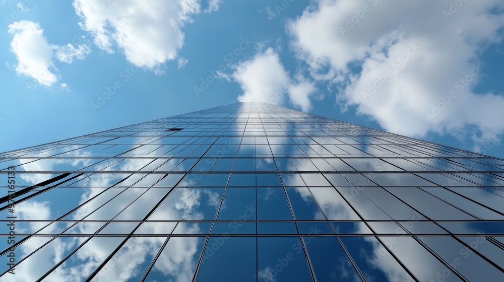 Skyscraper reflective glass panels displaying sky, clouds, urban skyline architecture. AI generated Skyscraper reflective glass panels displaying sky, clouds, urban skyline architecture. AI generated