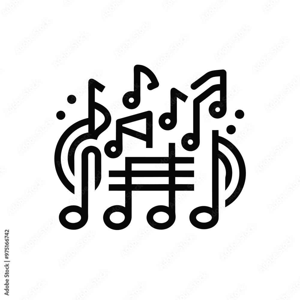 This artwork features a continuous line drawing of musical notes representing sound and rhythm in a minimalistic style perfect for music lovers