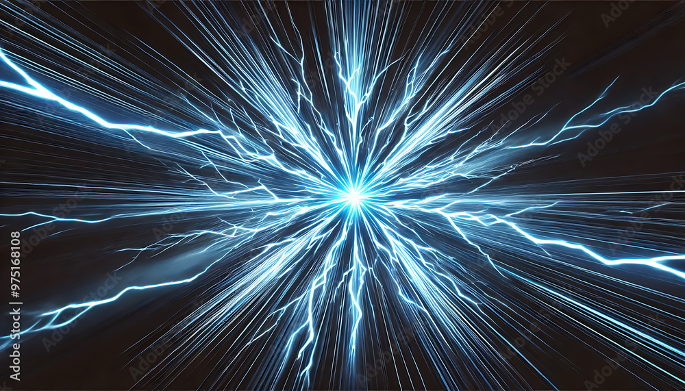 Obraz premium 集中線と青色の雷のイナズマ放射線4
