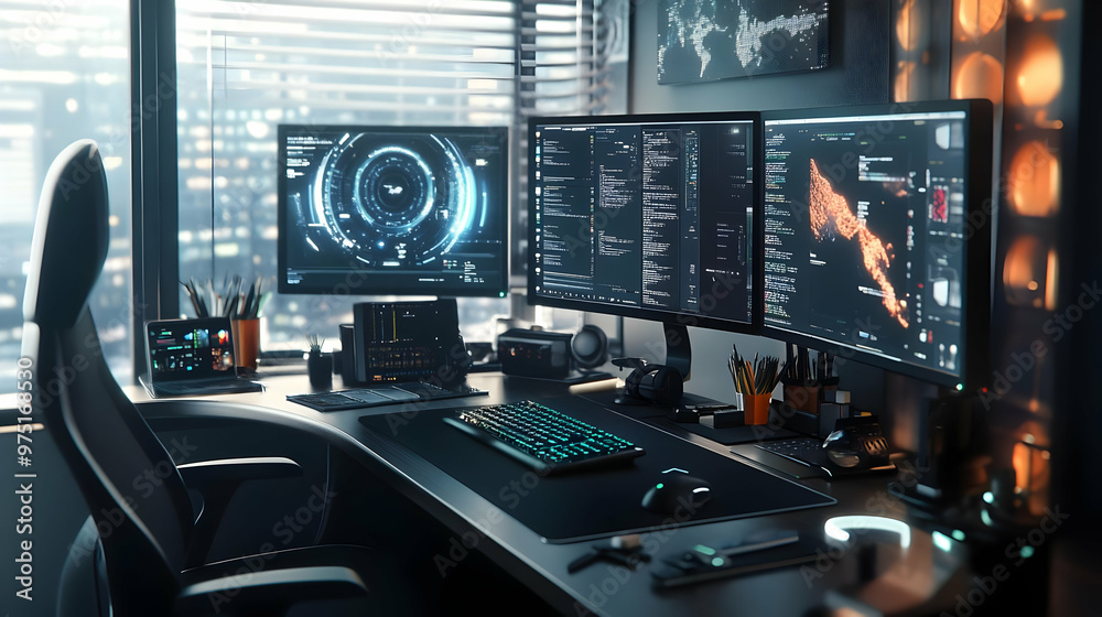 Cyberpunk Gaming Setup: Realistic 3D Illustration