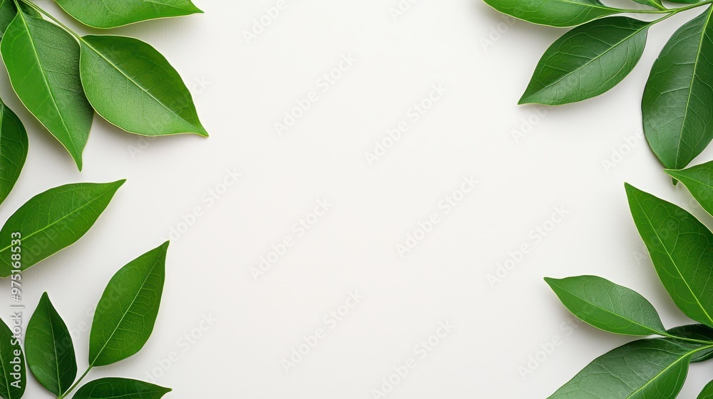 Green Leaf Frame on White Background Minimalist Nature Design Green Leaf Frame on White Background Minimalist Nature Design