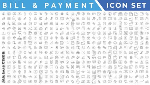Payment icon set. Business and finance payment collection with money, banking, credit card, exchange, cash and transaction symbol.