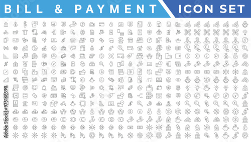 Payment. Linear icon set. Payment options. Payment vector icons. Outline payment method symbols. Money transfer. Banking, credit card, cash and transaction symbol.