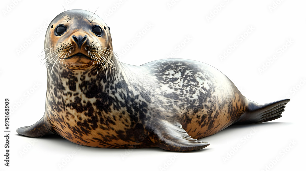 Naklejka premium Curious Harbor Seal Rests on a White Background