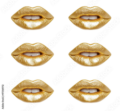 Collection of stunning gold lips showcasing a glamorous and luxurious makeup look for creative projects.