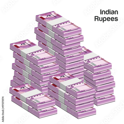 Vector illustration of stacks of Indian Rupees notes. editable and scalable eps