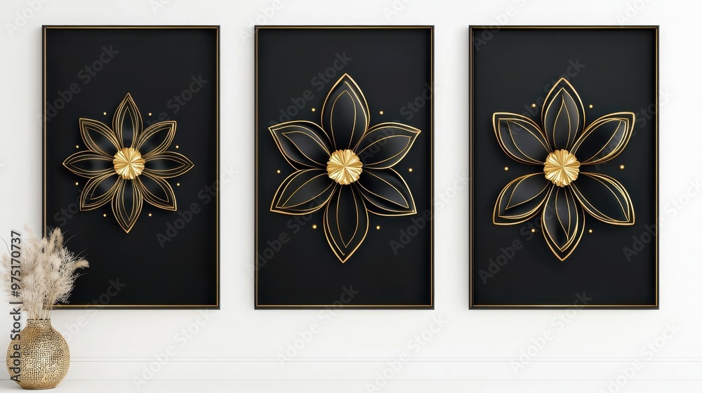 Black and Gold Floral Wall Decor Modern Interior Design Minimalist Artwork Black and Gold Floral Wall Decor Modern Interior Design Minimalist Artwork