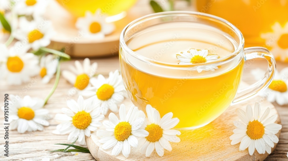 Cup of Chamomile Tea with Fresh Flowers Cup of Chamomile Tea with Fresh Flowers
