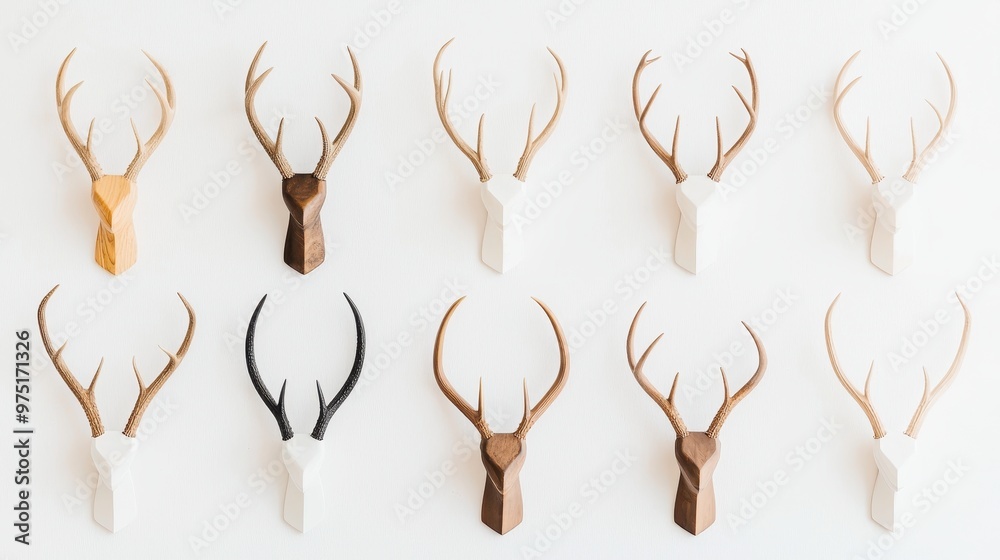 White Deer Antlers on White Wall Scandinavian Style Minimalist Decor White Deer Antlers on White Wall Scandinavian Style Minimalist Decor