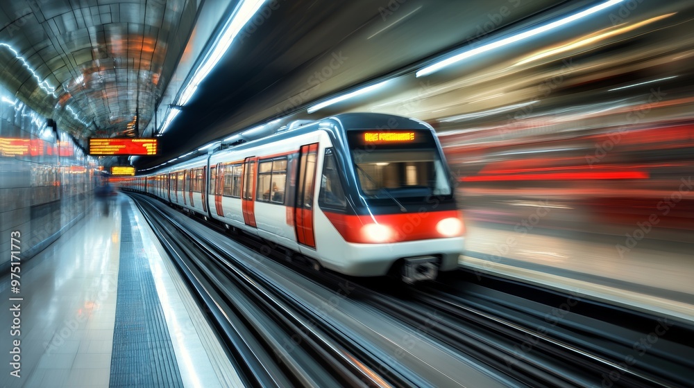 Fototapeta premium Dynamic city metro rail scene captured with motion blur for enhanced visual impact
