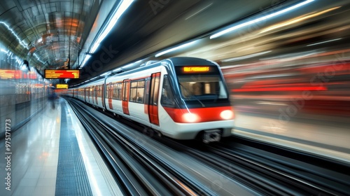 Dynamic city metro rail scene captured with motion blur for enhanced visual impact