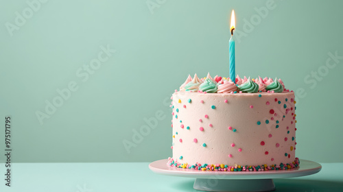 A cake with a lit candle on top of it