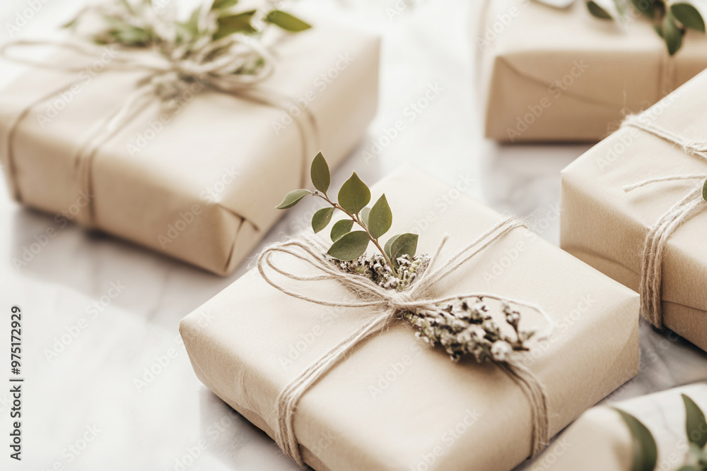 A rustic Christmas gift wrapped in eco-friendly materials. A rustic Christmas gift wrapped in eco-friendly materials.