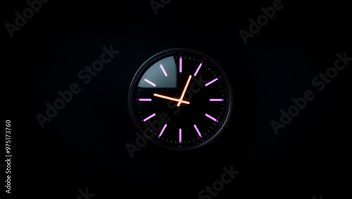 Modern Wall Clock with Purple Neon Lights