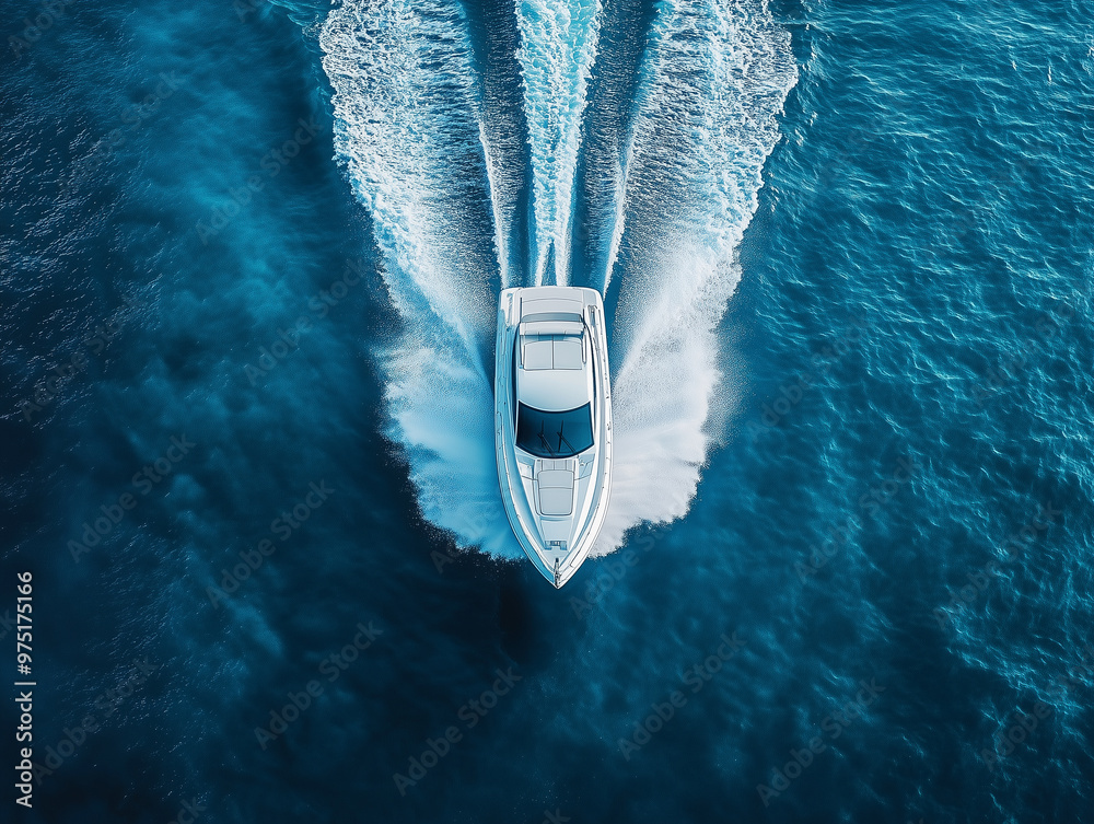 Aerial View of White Speedboat Sailing on Blue Ocean