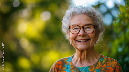 Wallpaper Mural Cheerful Elderly Woman Smiling Outdoors in a Lush Green Park Torontodigital.ca