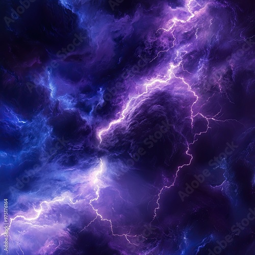 "Vibrant Purple Lightning in Dark Storm Clouds"