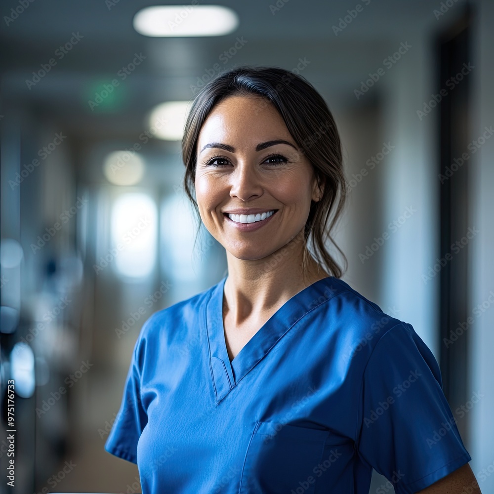 Smiling Healthcare Worker in Blue Scrubs Smiling Healthcare Worker in Blue Scrubs