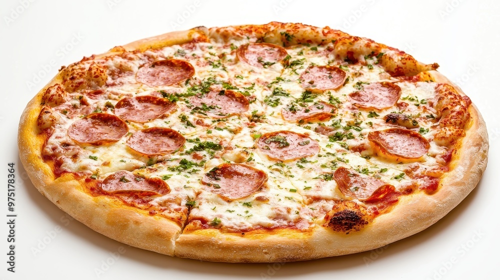 Delicious Pepperoni Pizza with Mozzarella Cheese and Parsley Delicious Pepperoni Pizza with Mozzarella Cheese and Parsley