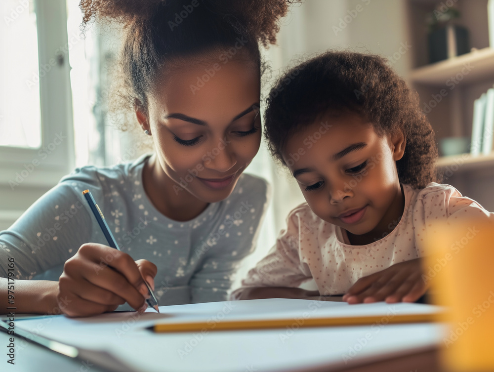 Mother and Daughter Learning Together at Home Mother and Daughter Learning Together at Home