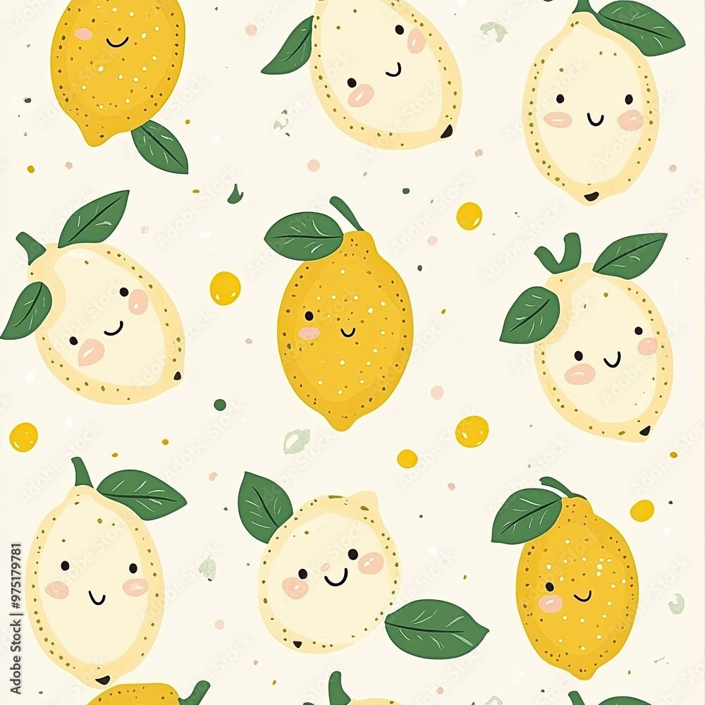 Happy Lemon Pattern with Cute Faces and Leaves Happy Lemon Pattern with Cute Faces and Leaves