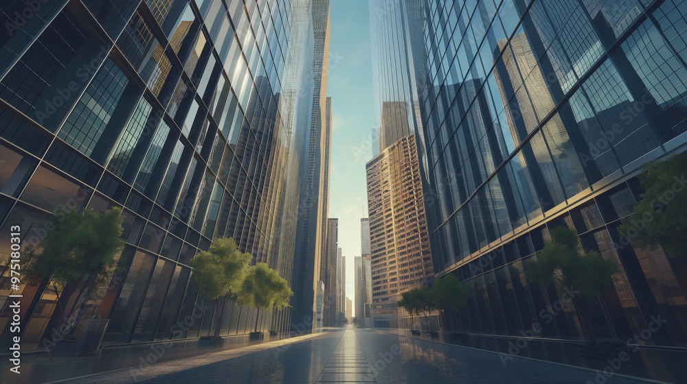 Obraz premium Urban Landscape with Wide Streets and Towering Skyscrapers – A Modern Cityscape
