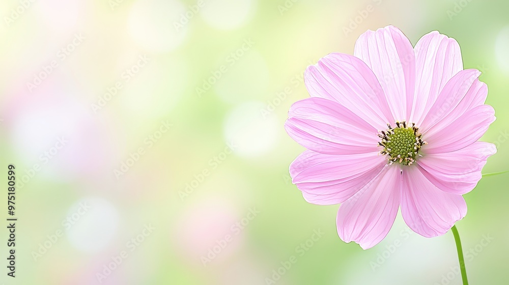 Pink Cosmos Flower with Green Stem on Soft Bokeh Background Pink Cosmos Flower with Green Stem on Soft Bokeh Background