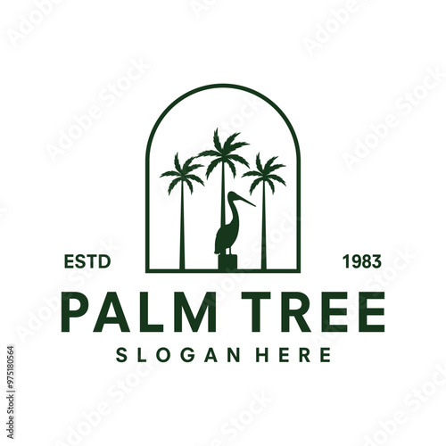 vintage logo palm tree vector template illustration