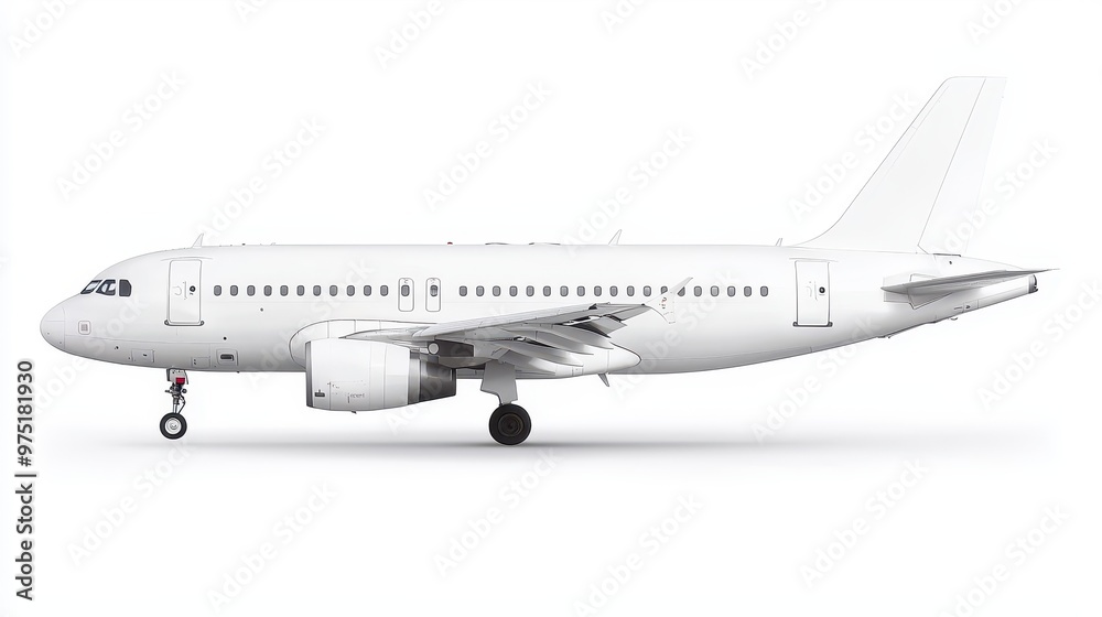 White Passenger Airplane Side View Isolated On White Background White Passenger Airplane Side View Isolated On White Background