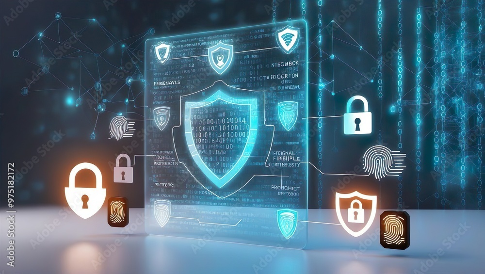 Obraz premium Cybersecurity protocols, firewalls, encryption keys, and digital locks.