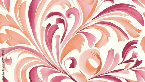 Watercolor peachy and pink flourish pattern. Horizontal banner for beautiful business cards, stickers, price tags, ads, invitations