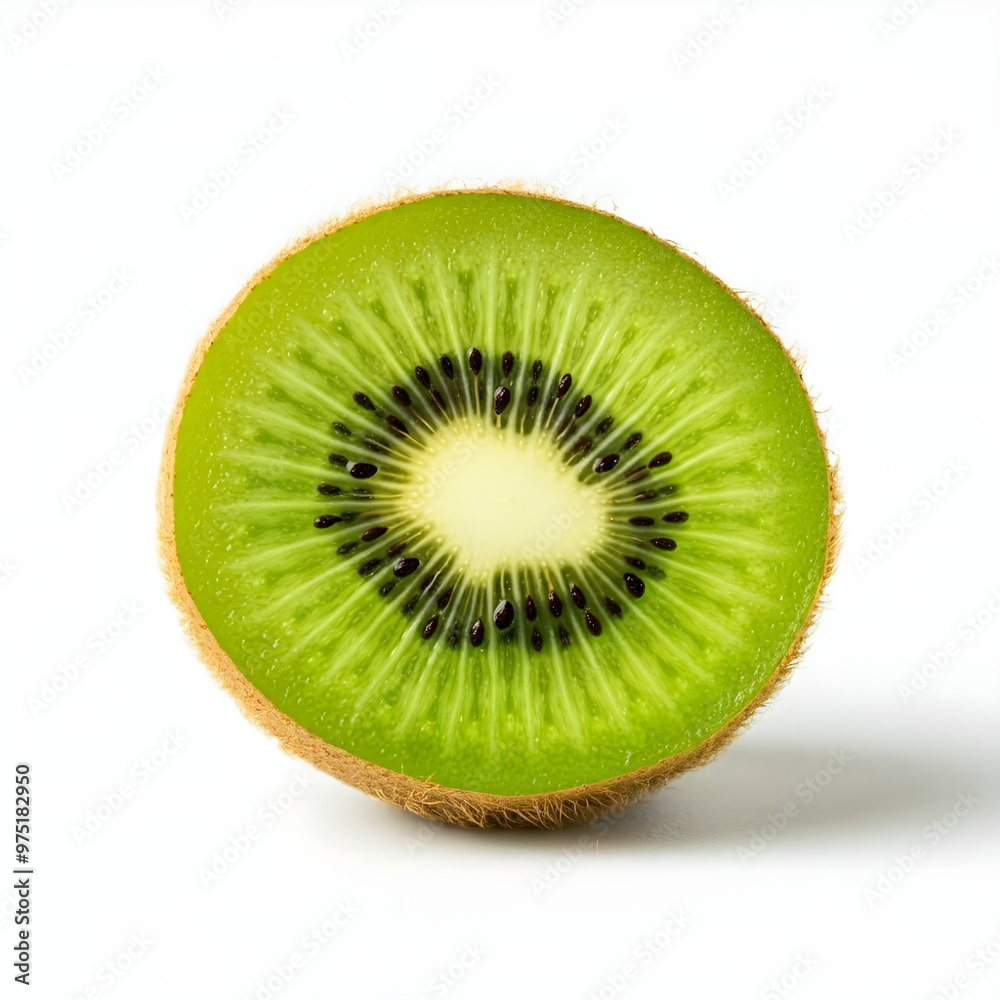 A fresh kiwi cut in half isolated on a white background. A fresh kiwi cut in half isolated on a white background.