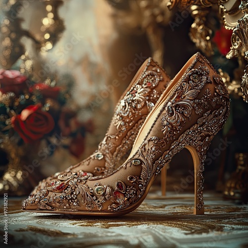 Elegant Embellished High Heels at a Decorative Setting