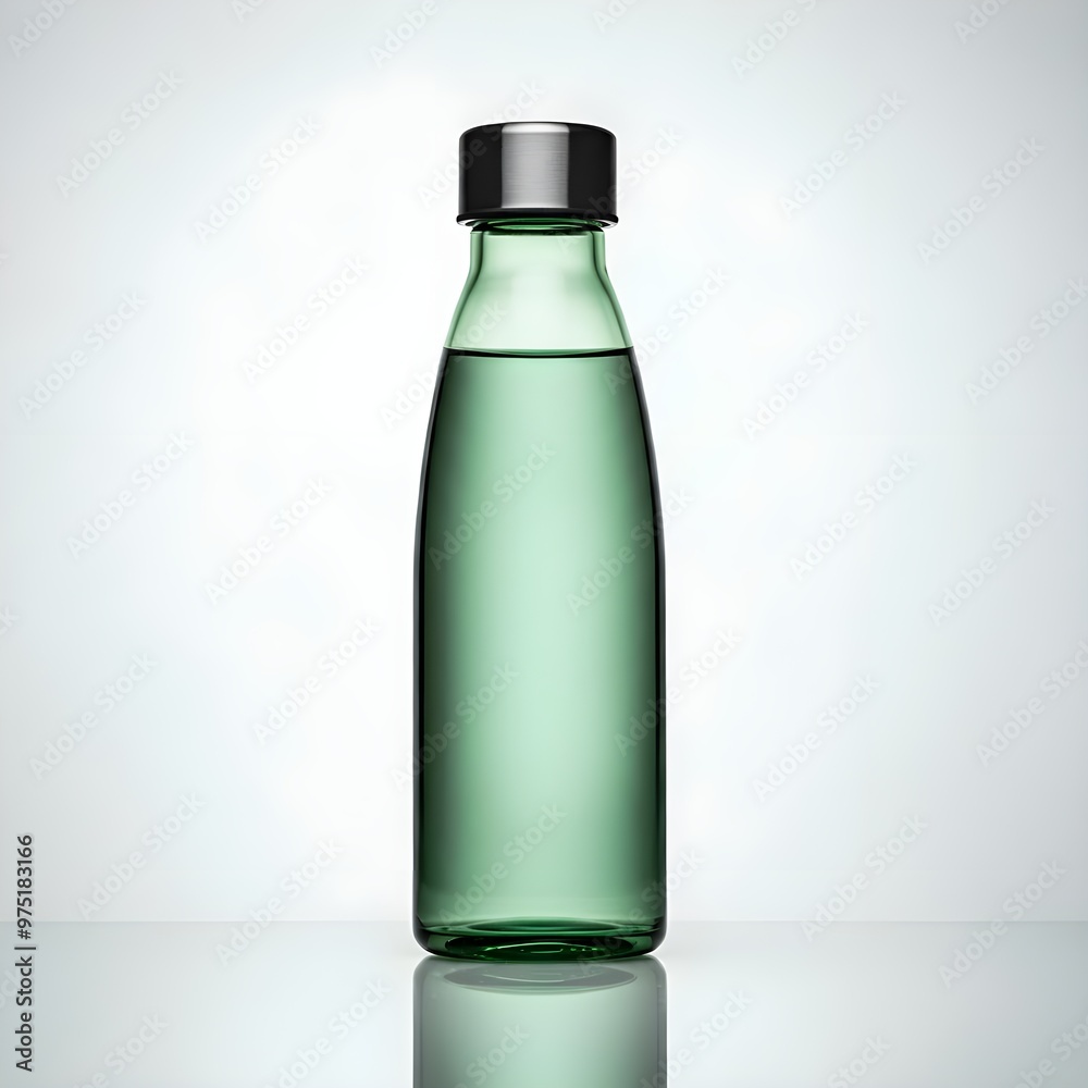Green glass water bottle isolated on white background. Green glass water bottle isolated on white background.