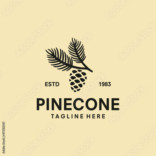 Retro Vintage Pine Cone with Leaf Branch Logo Design Vector