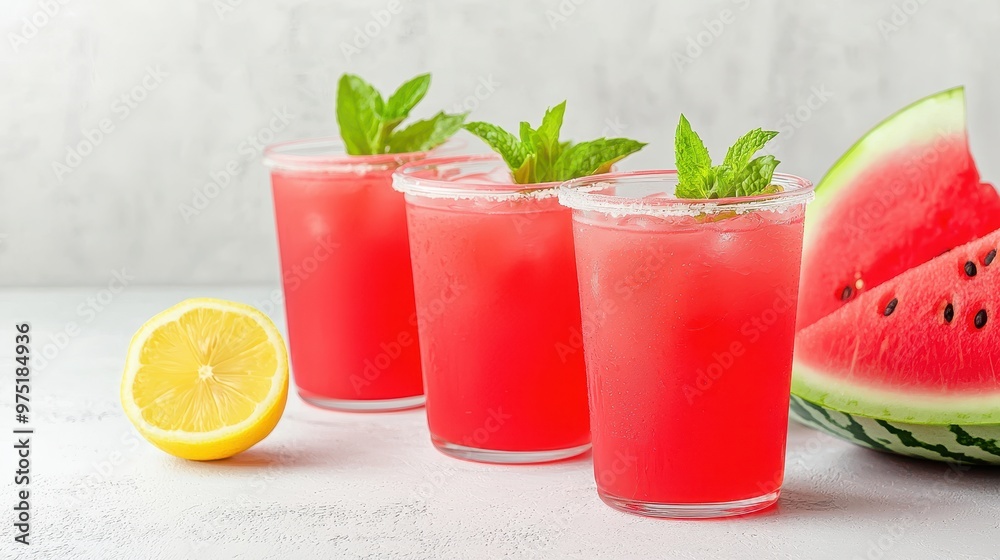 Fototapeta premium Refreshing Watermelon Lemonade with Mint and Lemon