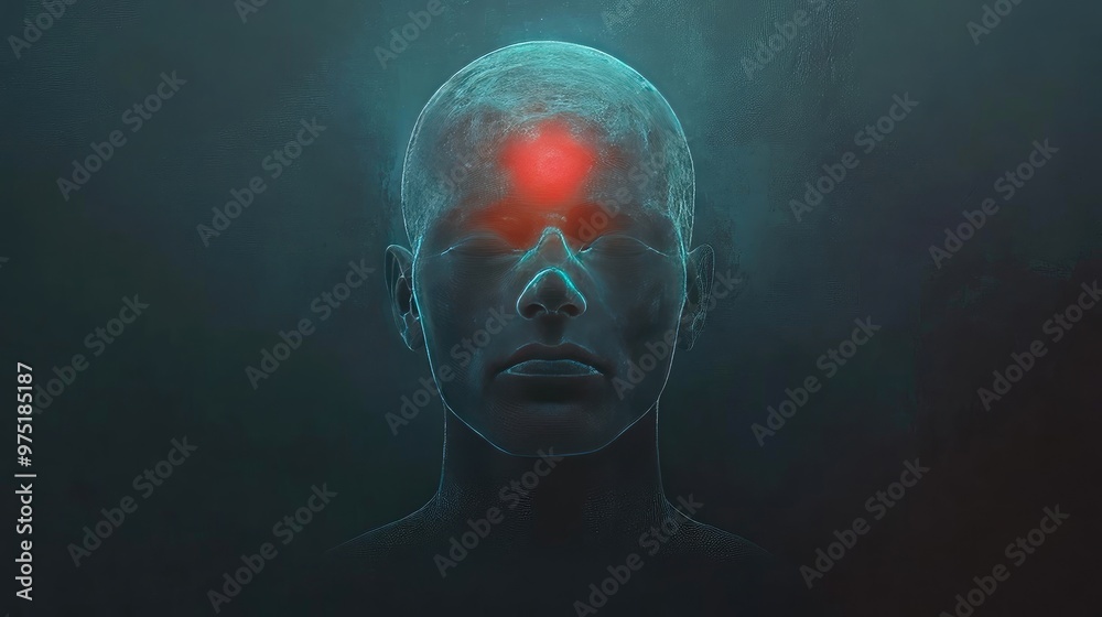 A futuristic digital head with a glowing red point on the forehead, symbolizing technology, consciousness, and innovation. A futuristic digital head with a glowing red point on the forehead, symbolizing technology, consciousness, and innovation.