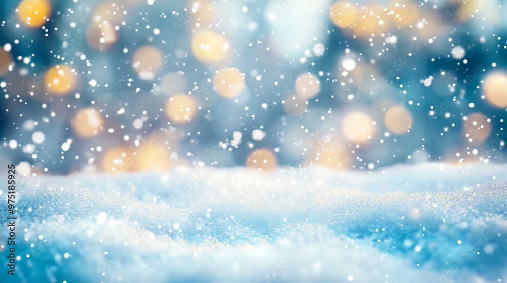 Festive christmas winter scene with snow and bokeh for season s greetings card design Festive christmas winter scene with snow and bokeh for season s greetings card design